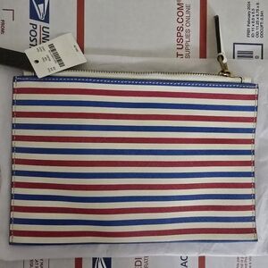 J. Crew Medium pouch bag clutch leather #H5561 red blue white stripe